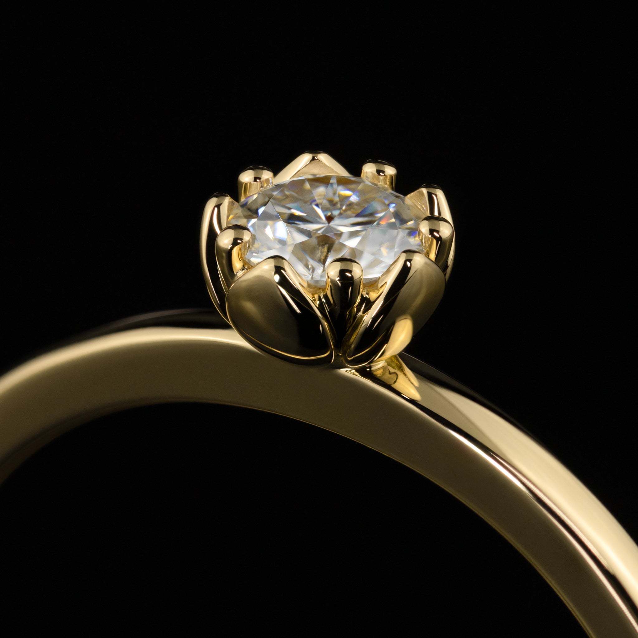 Gelbgold Flora 0.25ct böumiger Verlobungsring Goldzeit Nuernberg Goldschmiede Detailansicht