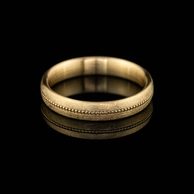 Goldzeit Ring Modell Elia, Ehering in eismatt mit Millegriffe, besonderer Vintage Ehering vom Goldschmied, Nürnberg, Gelbgold