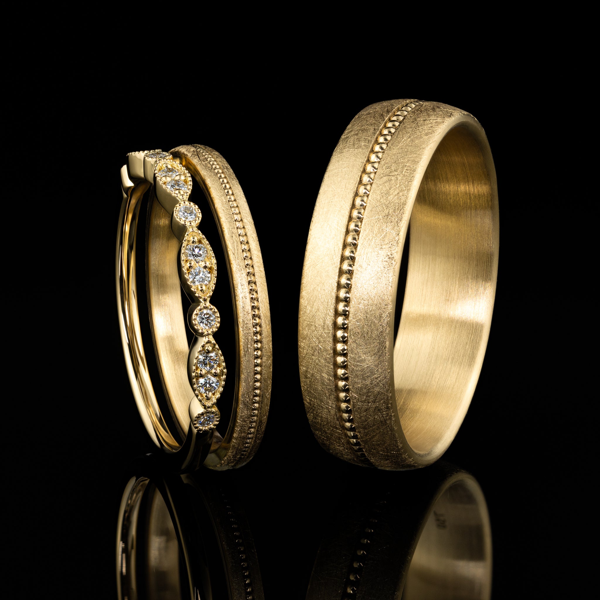 Besonderer Vorsteckring Ehering Liliana,  Vintage, Goldschmiede, Goldzeit in Nürnberg, Gelbgold, Ringkombination