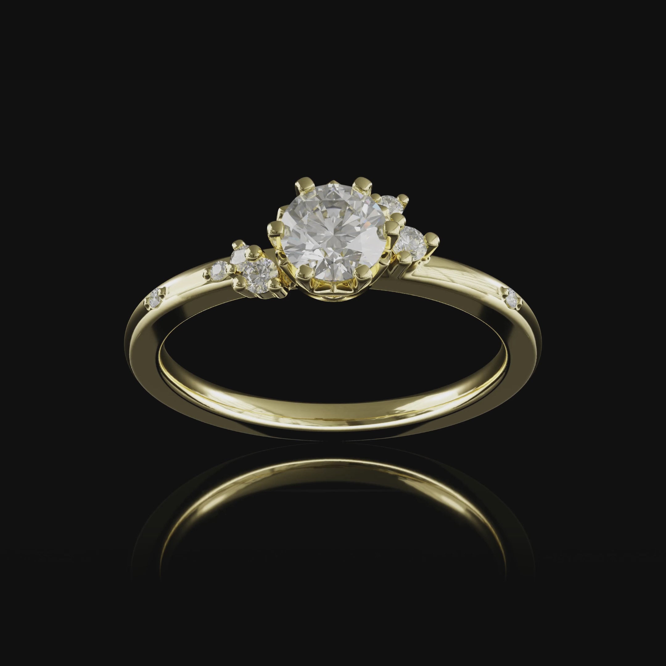 Turntable Nora besonderer Individueller Verlobungsring stackbar Goldschmiede Goldzeit Nuernberg Gelbgold
