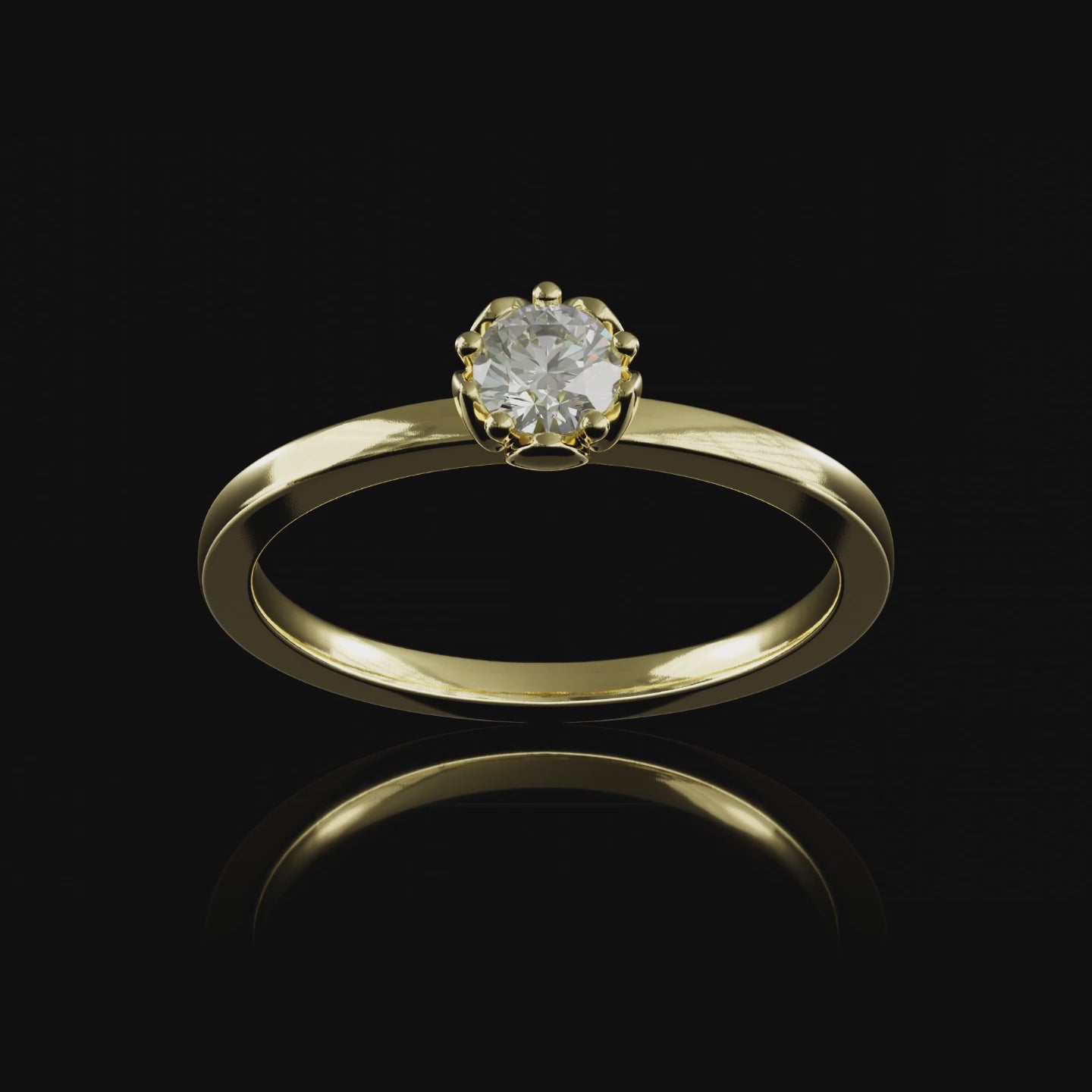 Gelbgold Flora 0.25ct böumiger Verlobungsring Goldzeit Nuernberg Goldschmiede 360 Grad-Ansicht